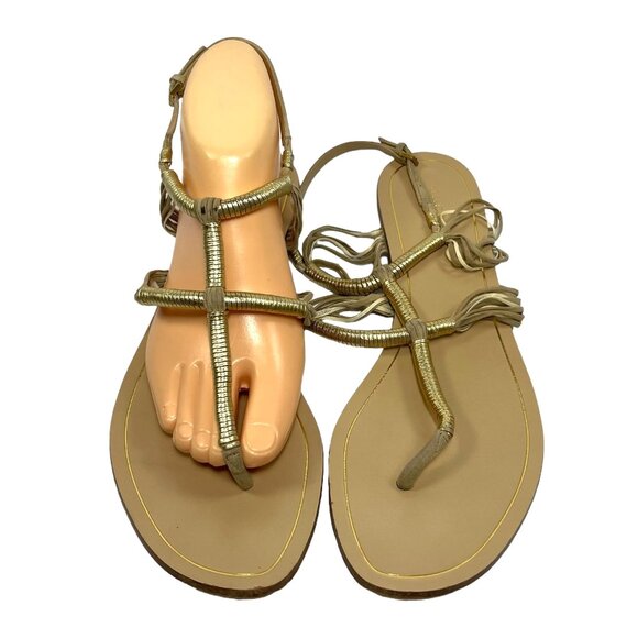 GUCCI Gold Gladiator Thong Ankle Strap Sandals 39.5 9.5 - Picture 4 of 9